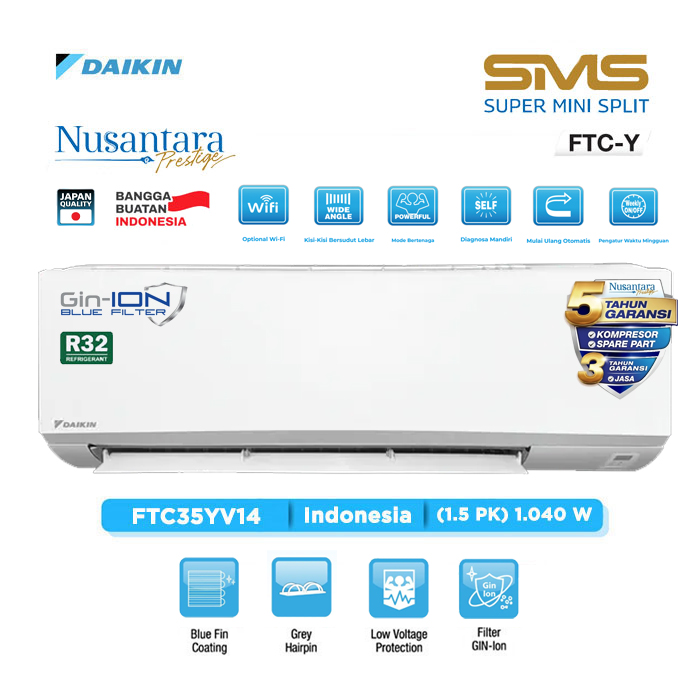 Daikin AC Wall Mounted Split Standard SMS Series 1.5 PK - FTC35YV14